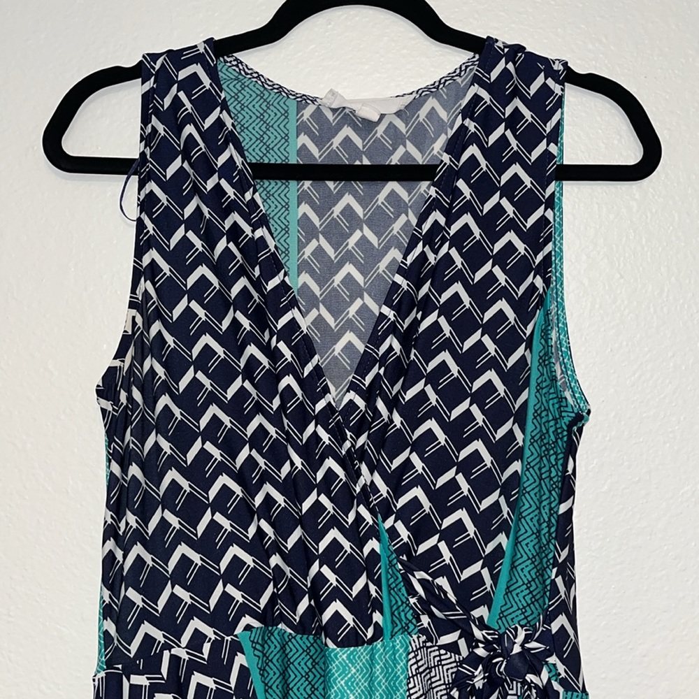 Navy blue and green pattern maxi dress - Size M